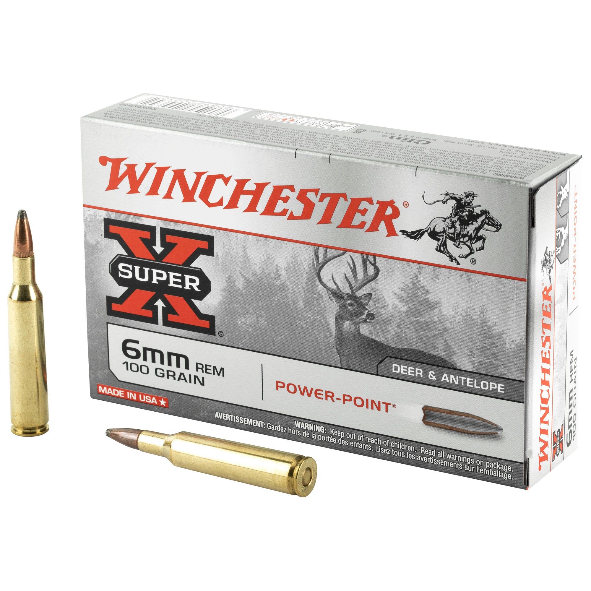 Winchester Super-X 6mm Remington 100 grain Power-Point ammunition