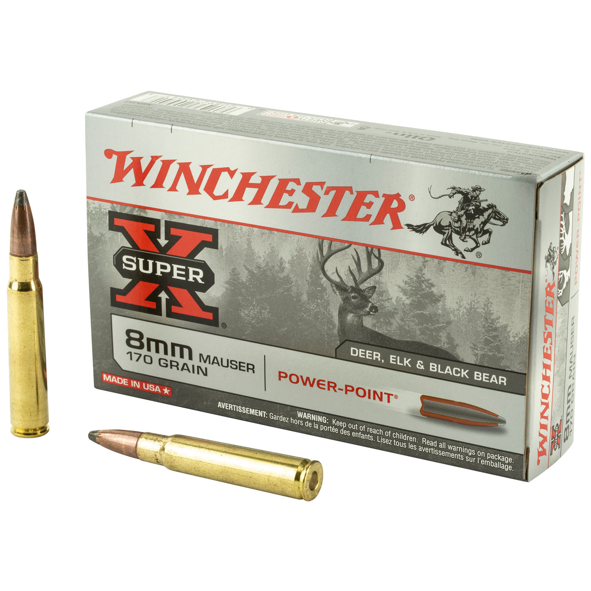 Winchester Super-X Power-Point 8mm Mauser 170 grain Pointed Soft Point ammunition
