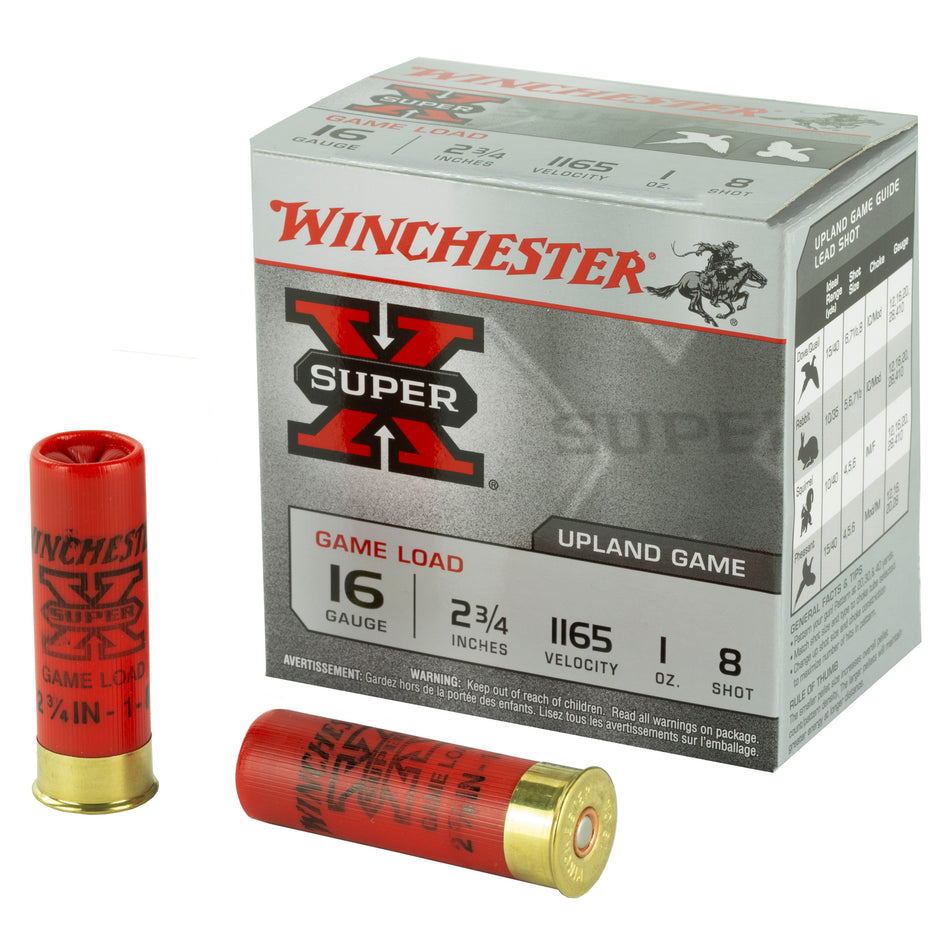 Winchester XU168 Super X Game Load 16 Gauge 2-3/4 1oz #8 1165 fps