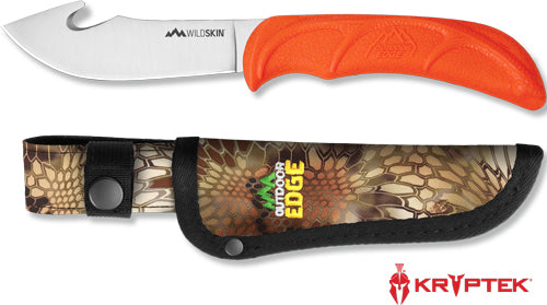 Outdoor Edge Wild Skin Guthook Fixed Blade Knife 4.0" with Mossy Oak Belt Sheath