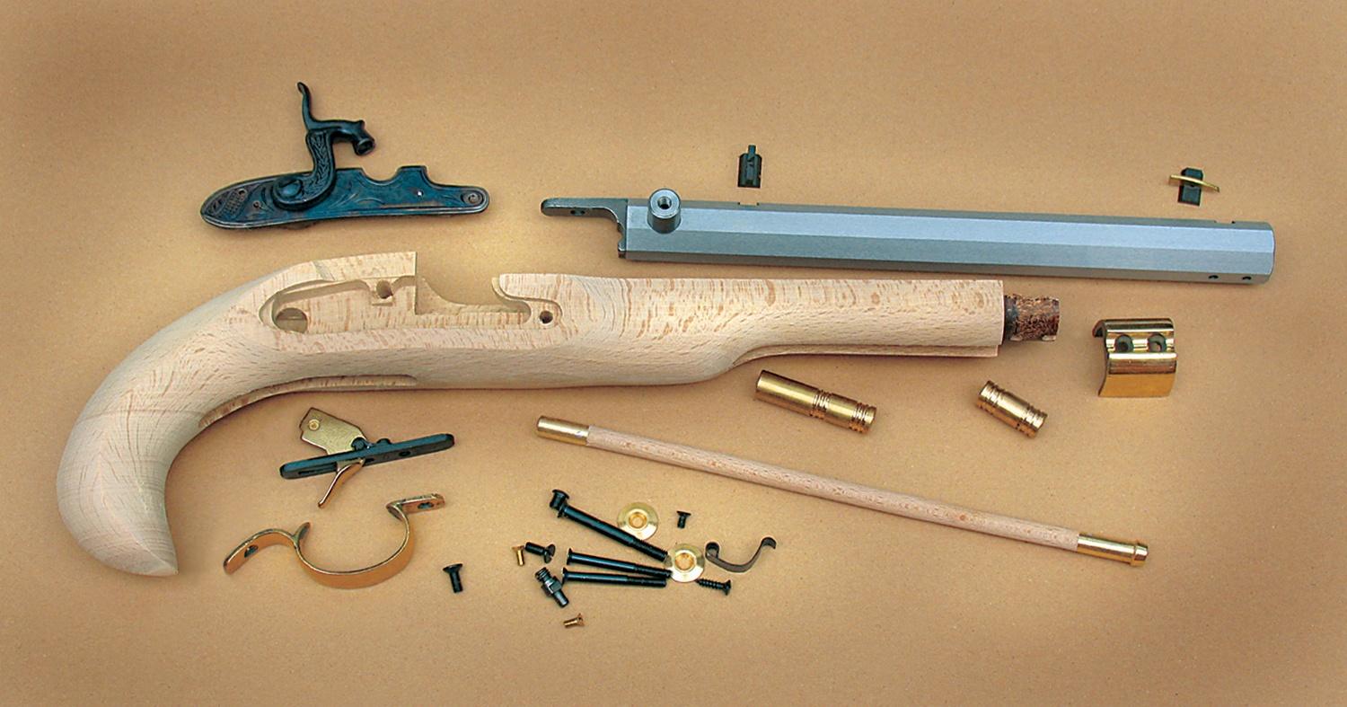 Traditions Black Powder .50 Cal Kentucky Pistol Kit Raw Hardwood Stock 10" White Barrel