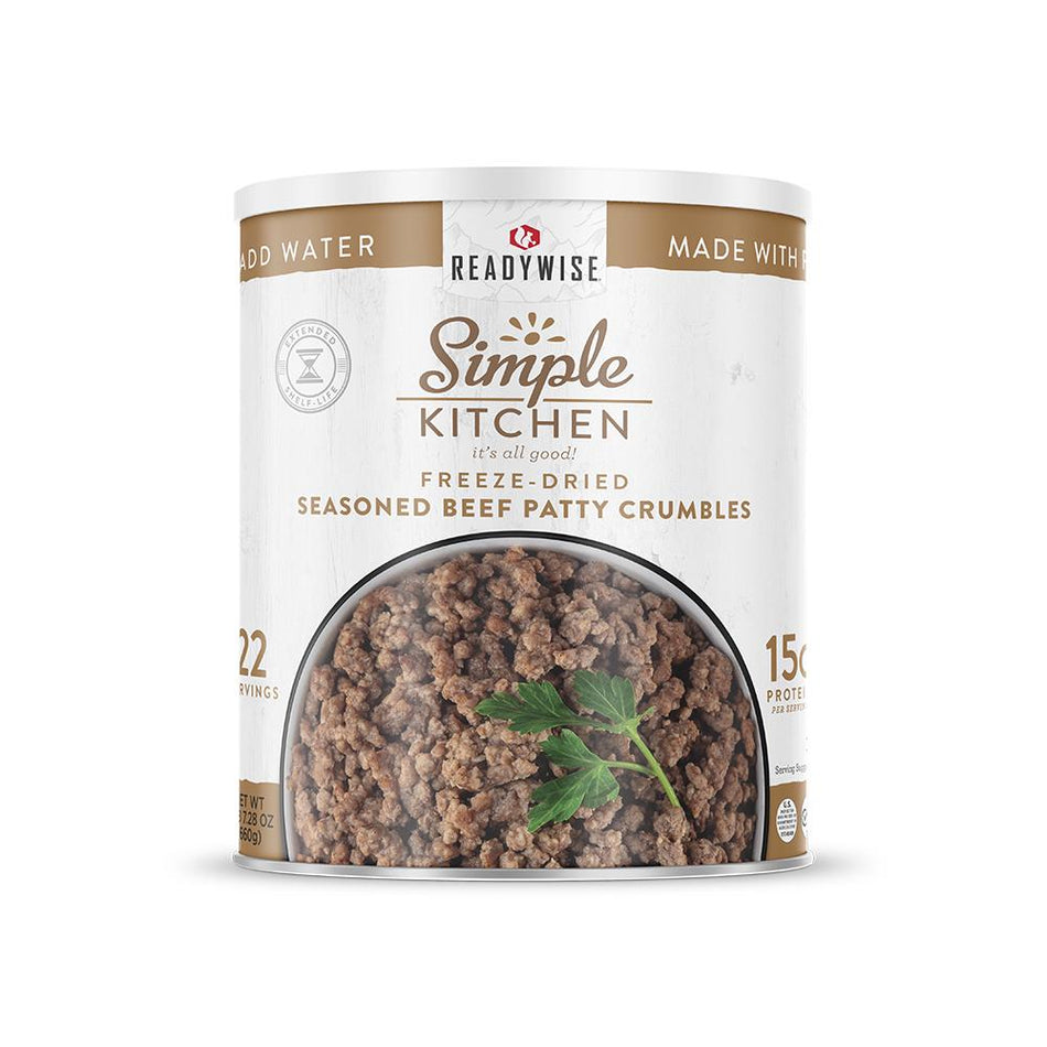 Readywise Freeze-Dried Seasoned Beef Patty Crumbles #10 Can - 22 Servings