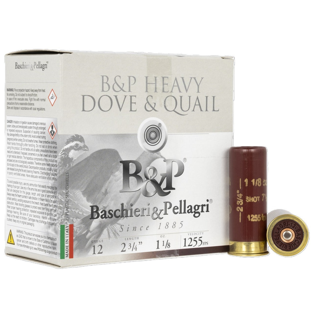 B &P Dove &Quail G 12 Gauge 2 3/4in 1 1/8oz-7.5 shot 1255fps 25 rd/box ammo 878122006725