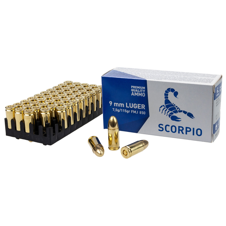 STV Scorpio 9mm Luger / Parabellum 115 grain Full Metal Jacket ammunition