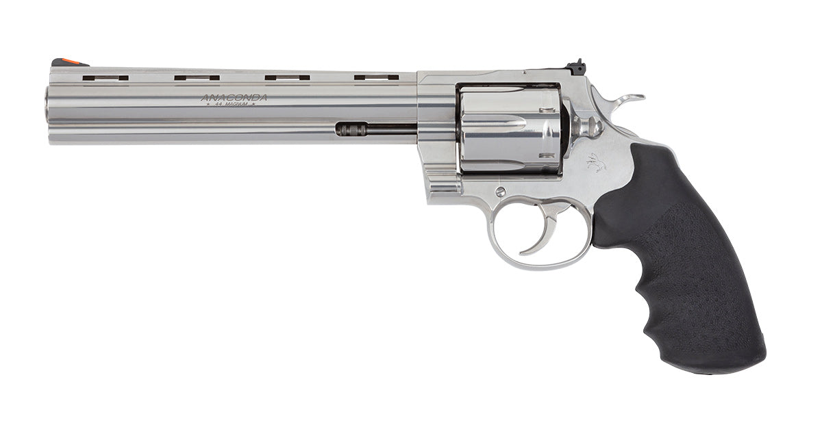 Colt Mfg ANACONDASP8RTS Anaconda 44 Mag 6 Shot 8" Stainless Recessed Target/Vent Rib Barrel, Cylinder & Frame, Black Hogue Rubber w/Finger Grooves Grip