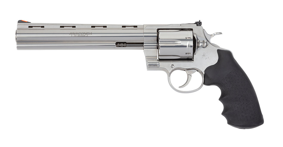 Colt Mfg ANACONDASP8RTS Anaconda 44 Mag 6 Shot 8" Stainless Recessed Target/Vent Rib Barrel, Cylinder & Frame, Black Hogue Rubber w/Finger Grooves Grip