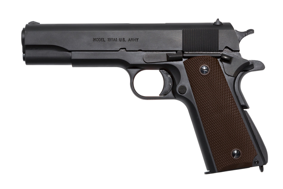 Auto-Ordnance 1911BKO9 1911 A1 GI Spec 9mm Luger 9+1, 5" Stainless Steel Barrel, Matte Black Serrated Carbon Steel Slide & Frame w/Beavertail, Brown Checkered Polymer Grip