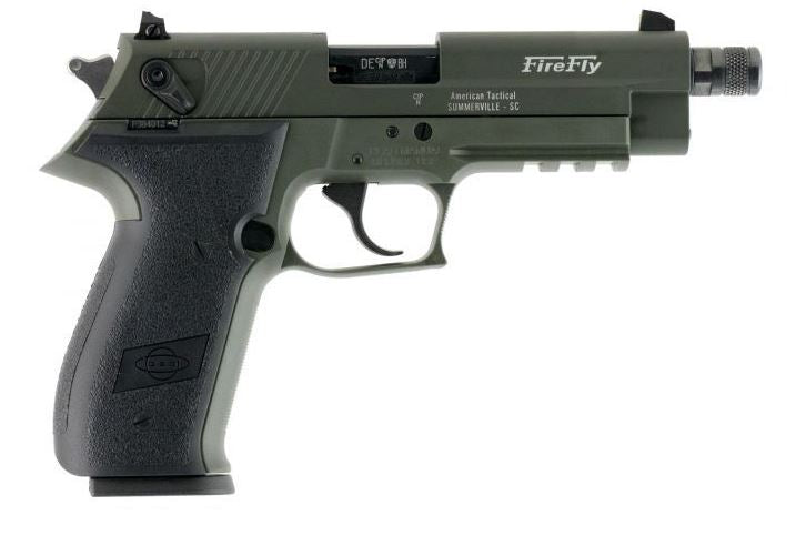 GSG GERG2213TFFGA FireFly 22 LR 13+1 4.90" Black Threaded Barrel, Green Aluminum Serrated Slide, Green Aluminum Frame w/Picatinny Rail, Textured Grip