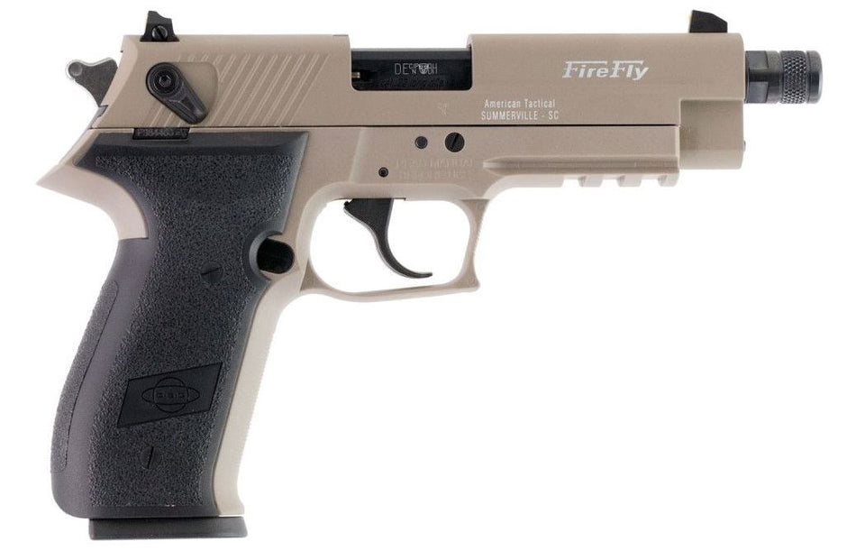 GSG GERG2213TFFTA FireFly 22 LR 13+1 4.90" Black Threaded Barrel, Tan Aluminum Serrated Slide, Tan Aluminum Frame w/Picatinny Rail, Textured Grip