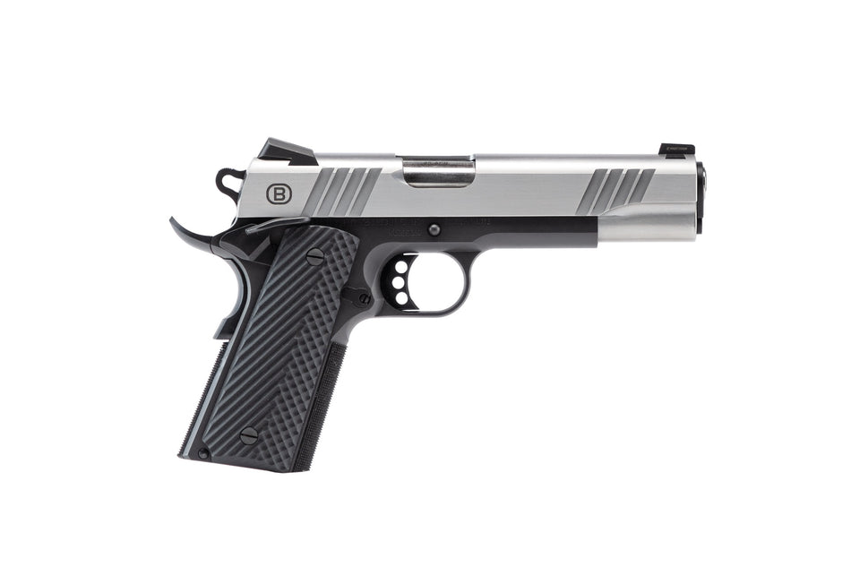 Bersa B19117050SBBK B1911 Full Size Frame 45 ACP 8+1 5" Stainless Steel Barrel, Stainless Serrated Steel Slide, Black Stainless Steel Frame w/Beavertail, Black VZ Grip, Ambidextrous