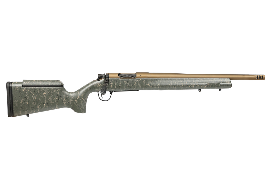 Christensen Arms 8010200601 Mesa Long Range 6.5 Creedmoor 4+1 16.25" Burnt Bronze Cerakote Threaded Barrel & Steel Drilled & Tapped Receiver, Green w/Black/Tan Webbing Adj Cheek Riser Polymer Stock