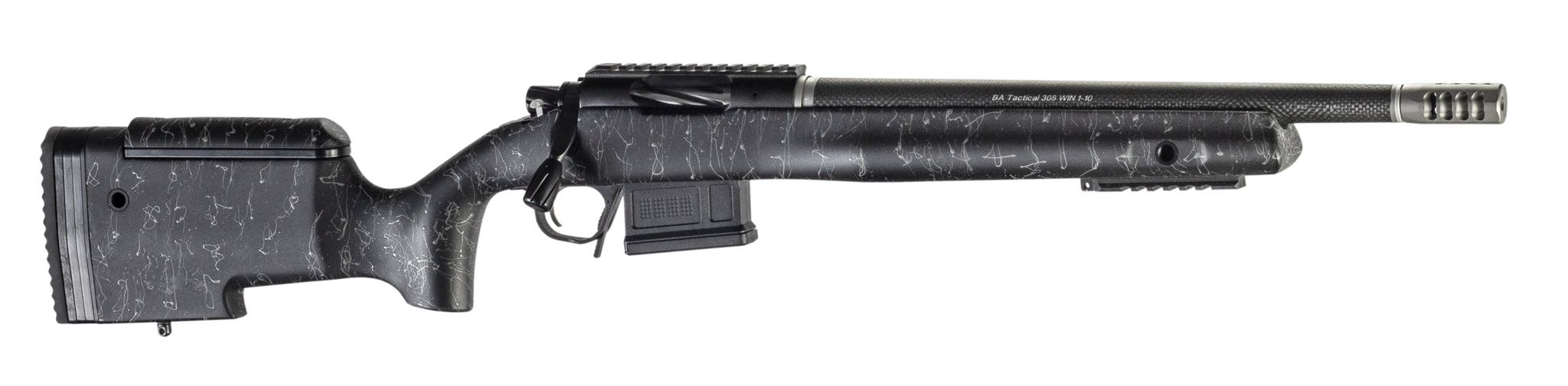 Christensen Arms CA10271488481 BA Tactical Long Range 308 Win 4+1 16" Carbon Fiber Barrel, Black Nitride Finish, Black with Gray Webbing Stock