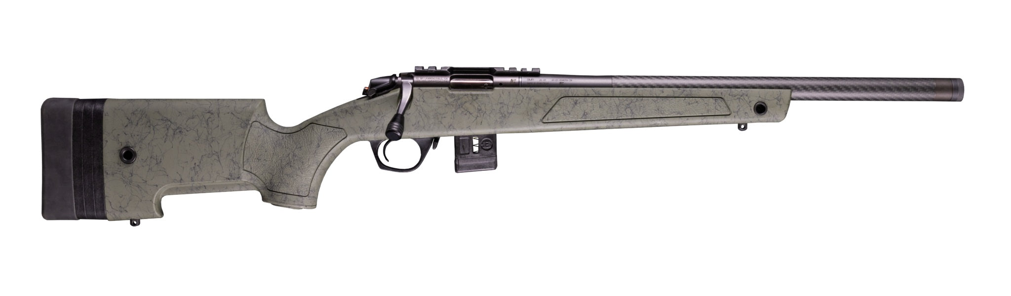 Bergara Rifles BMR012 BMR-X Carbon Fiber 17 HMR 10+1 18" Carbon Fiber Threaded Barrel, Black Cerakote Picatinny Rail Steel Receiver, Adj LOP Black w/Green Webbing Synthetic Stock