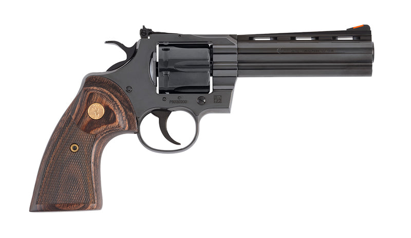 Colt Mfg PYTHONBP5WTS Python 357 Mag38 Special 6 Shot 5" Blued Carbon Steel Vent Rib Barrel, Cylinder & Frame, Wood Grip, Exposed Hammer