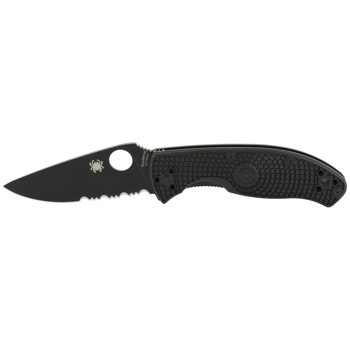 Spyderco Tenacious Lightweight Tactical Folder C122PSBBK 3.39" Black Oxide 8Cr13MoV Part Serrated Blade Black Textured FRN Handle