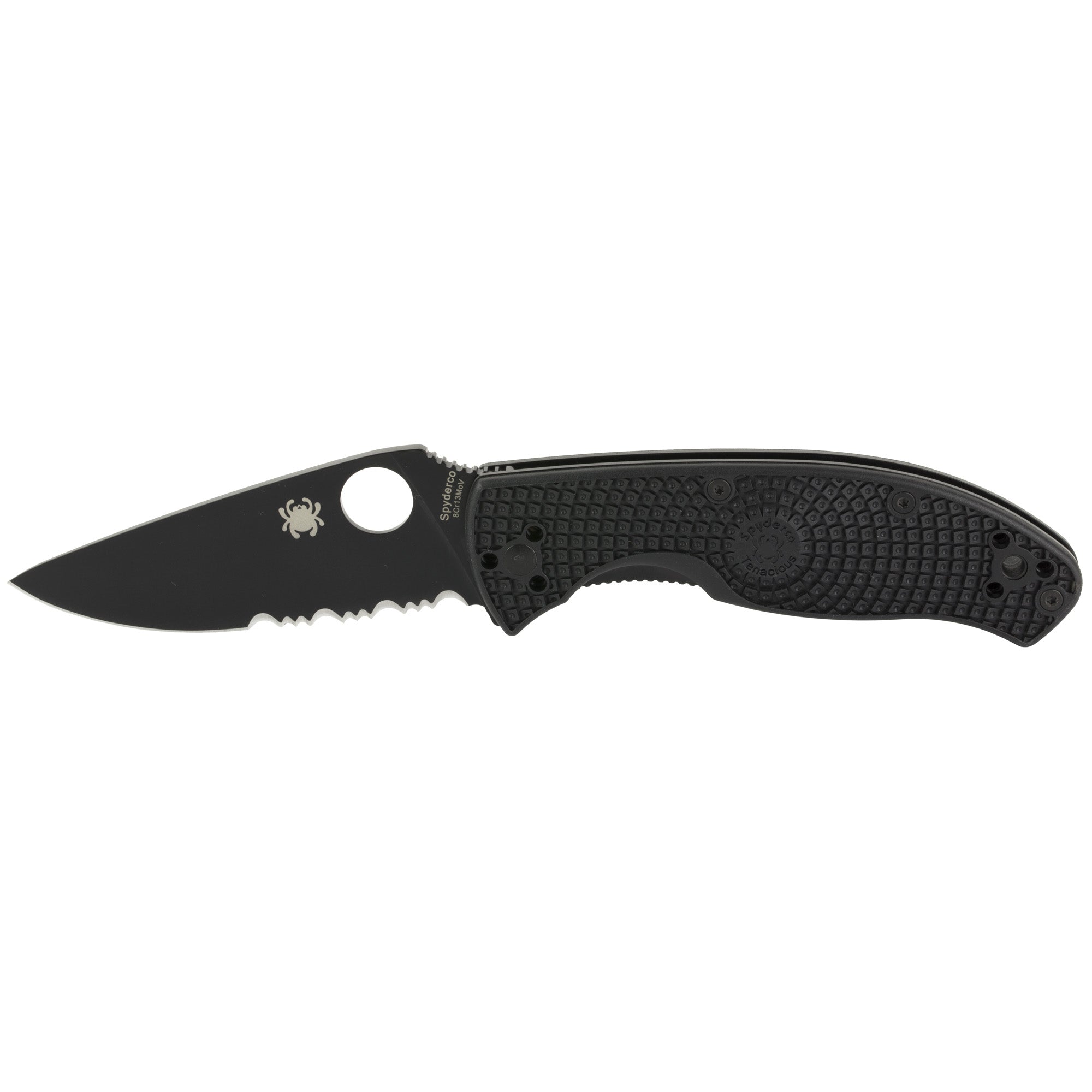Spyderco Tenacious Lightweight Tactical Folder C122PSBBK 3.39" Black Oxide 8Cr13MoV Part Serrated Blade Black Textured FRN Handle