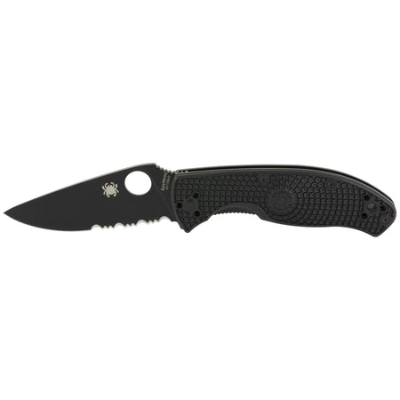 Spyderco Tenacious Lightweight Tactical Folder C122PSBBK 3.39" Black Oxide 8Cr13MoV Part Serrated Blade Black Textured FRN Handle