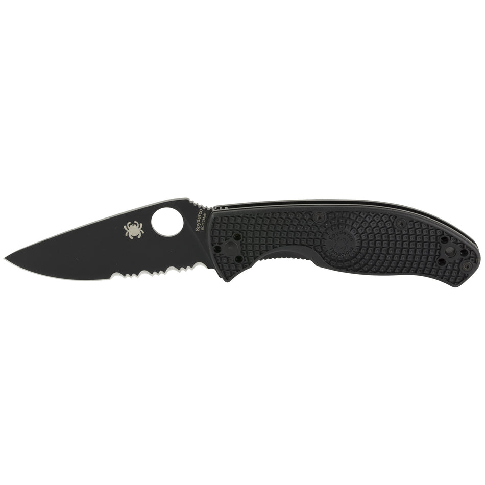 Spyderco Tenacious Lightweight Tactical Folder C122PSBBK 3.39" Black Oxide 8Cr13MoV Part Serrated Blade Black Textured FRN Handle
