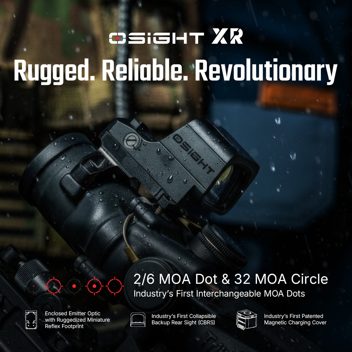 Osight XR Red Dot Enclosed Emitter Sight Multi-Reticle 2/6+32 MOA RMR Footprint with Collapsible Backup Sight