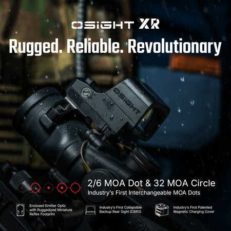 Osight XR Red Dot Enclosed Emitter Sight Multi-Reticle 2/6+32 MOA RMR Footprint with Collapsible Backup Sight