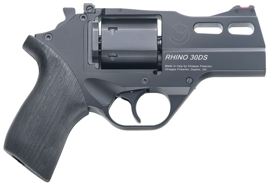Chiappa Firearms CF340289 Rhino 30SAR *CA Compliant Small Frame 357 Mag 6 Shot, 3" Black Anodized Steel Barrel, Blued Cylinder, Black Anodized Aluminum Frame, Black Rubber Grip, Concealed Hammer