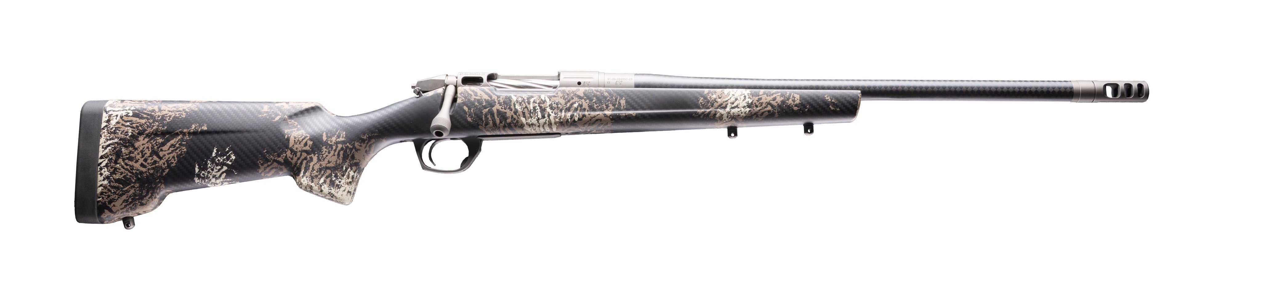 Bergara Rifles BPR38-7PRC Premier Cima Pro 7mm PRC 5+1 22" Carbon Fiber CURE Threaded Barrel, Titanium Cerakote Stainless Steel Drilled & Tapped Receiver, Fixed Carbon Fiber w/Brown & Tan Sponge Accen