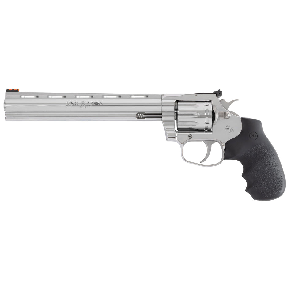 Colt Mfg KCOBRA22SP8RFO King Cobra Target 22 LR 10rd Shot 8" Stainless Vent Rib Barrel, Stainless Steel Cylinder & Frame, Black Hogue Overmolded Grip, Exposed Hammer