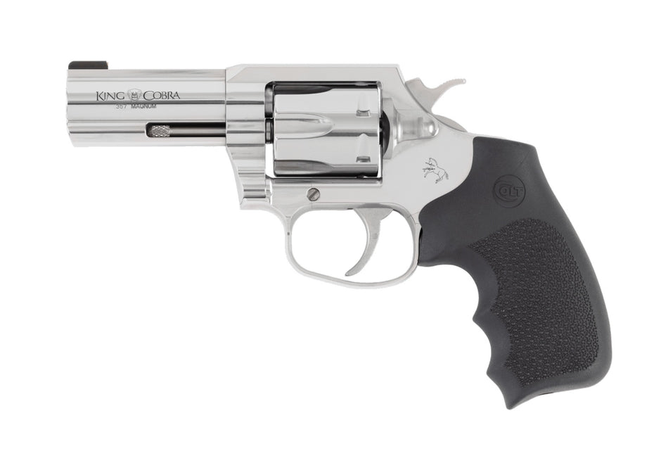 Colt Mfg KCOBRASB3RBB King Cobra 357 Mag 6rd Shot 3" Stainless Steel Barrel, Cylinder & Frame, Black Hogue Overmolded Grip, Exposed Hammer