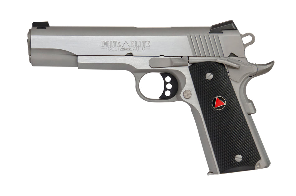 Colt Mfg O2020XE Delta Elite Government 10mm Auto 8+1 5" Steel Barrel, Stainless Steel Serrated Slide & Frame w/Beavertail, Black Polymer w/Delta Medallions Grips, Ambidextrous