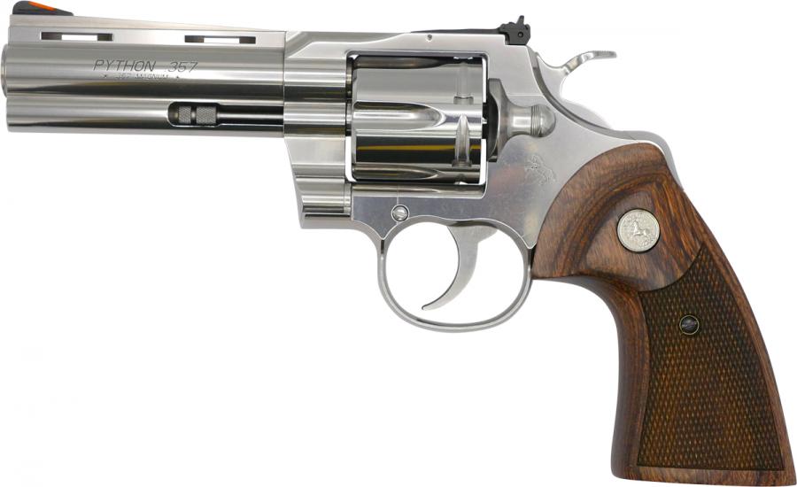 Colt Mfg PYTHONSP4WTS Python 38 Special/357 Mag 6 Shot 4.25" Stainless Vent Recessed Target/Vent Rib Barrel, Cylinder & Frame, Walnut w/Colt Medallion Grip