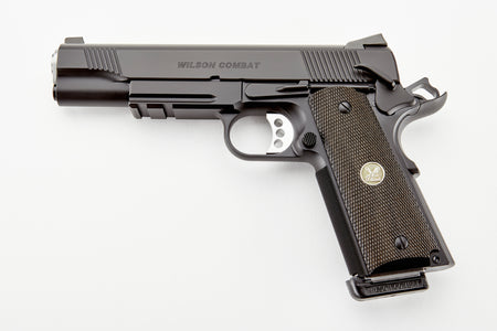 Wilson Combat CQBLRCAALLBLACK CQB *CA Compliant Full Size Frame 45 ACP 8+1 5" Carbon Steel Slide Diamond Wood w/ Pewter Medallions Grip