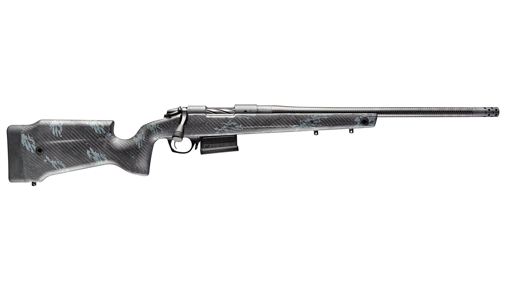 Bergara Rifles B14SM759CF B-14 Crest 6.5 PRC 3+1 20" Sniper Gray Cerakote #5 Contour Threaded Barrel, Sniper Gray Cerakote Steel Receiver, Black & Gray Sponge Fixed Carbon Fiber Stock