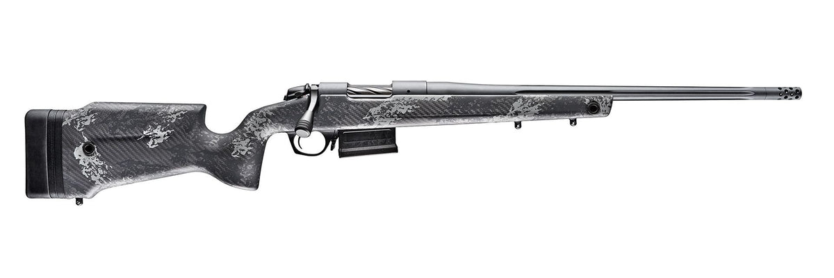 Bergara Rifles B14S752 B-14 Crest 6.5 Creedmoor 3+1 20" Fluted/Threaded, Sniper Gray Cerakote Barrel/Rec, Monte Carlo Carbon Fiber Stock with Black & Gray Splatter, Omni Muzzle Brake