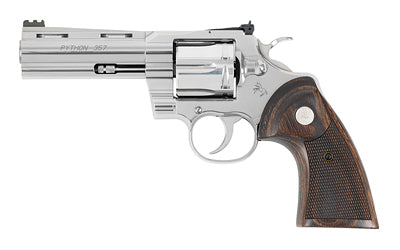 Colt Mfg PYTHONSP4WFTG Python Target 357 Mag/38 Special 6 Shot 4.25" Polished Stainless Steel Recessed Target Vent Rib Barrel, Cylinder & Frame, Walnut w/Medallion Grip, Exposed Hammer