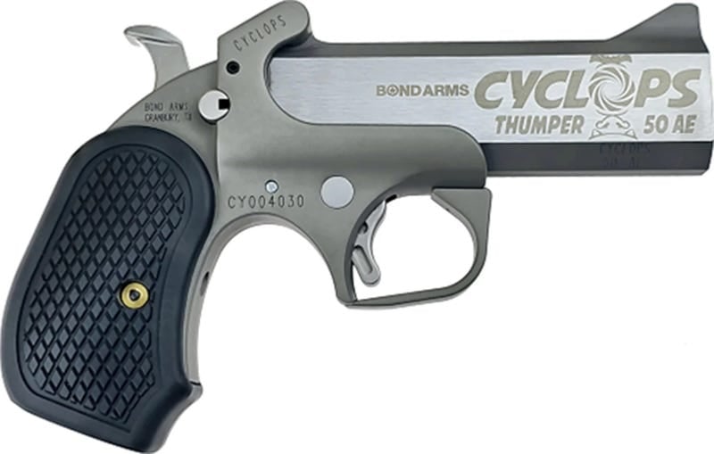 Bond Arms BACY Cyclops Thumper 50 AE 1 Shot 4.25" Black/SS Stainless Steel Barrel, Black Rough & Tumble Stainless Steel Frame, Black B6 Resin Grips
