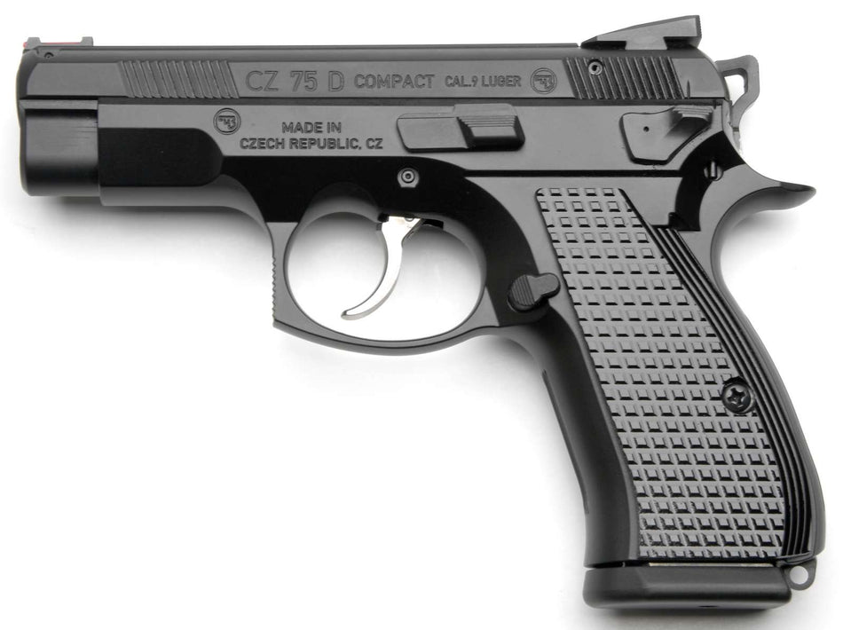 Cz Custom Shop 91048 CZ 75 D PCR Compact Frame 9mm Luger 15+1 3.90" Steel Barrel Black, Serrated Black Slide, Polycoat Aluminum Frame w/Beavertail, Black Checkered Aluminum Grip