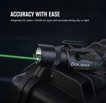 Olight Baldr S Rail Mount Pistol Light Black Anodized 800 Lumens Green Laser Sight