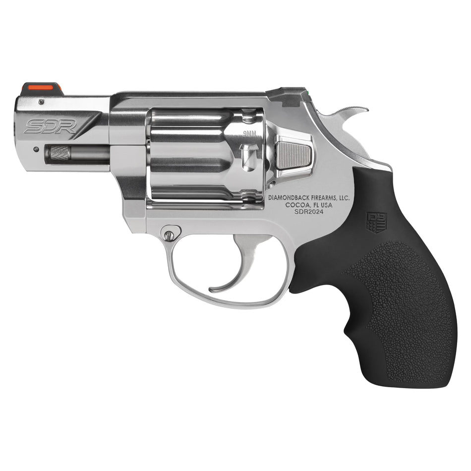 Diamondback DB0700P701 SDR Small 9mm Luger +P 6 Shot 2" Polished Stainless Steel Barrel & Frame, Stainless Steel Cylinder, Black Hogue Rubber Grip, Exposed Hammer