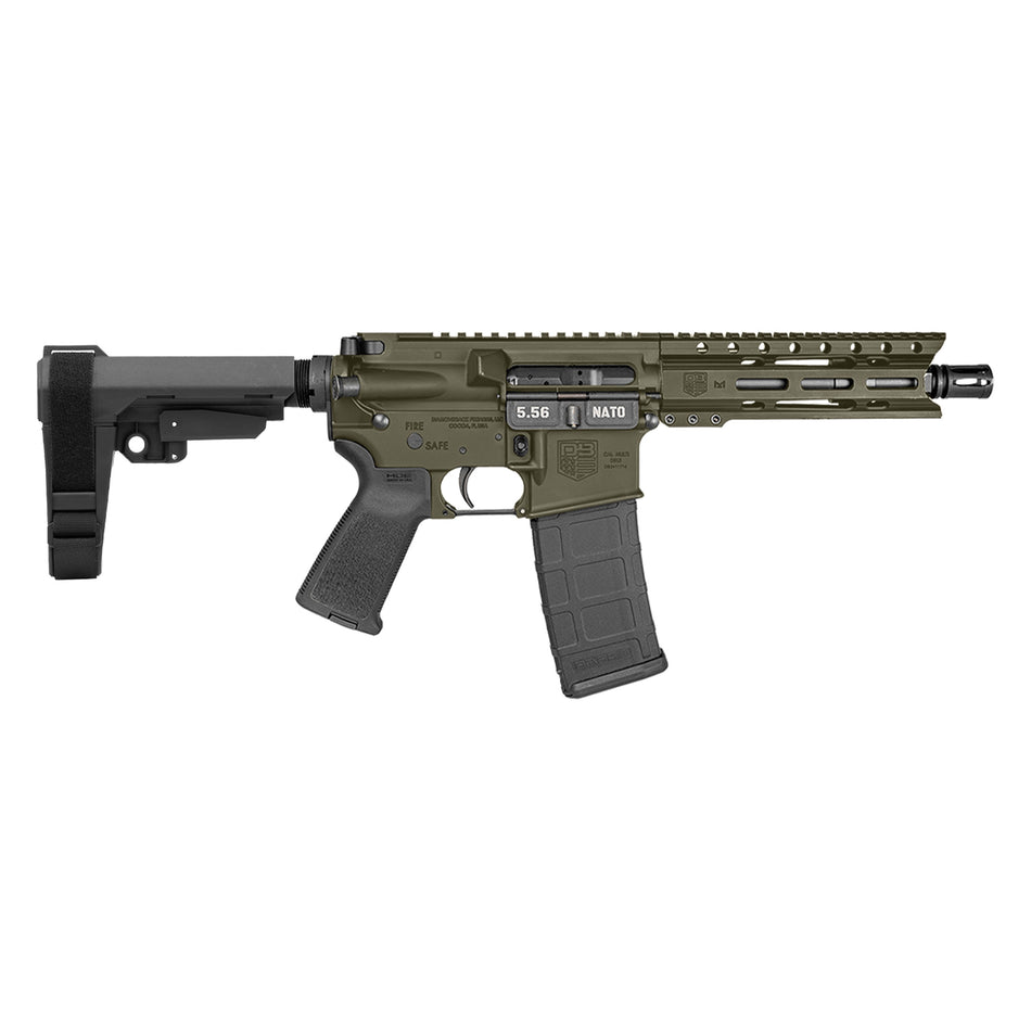 Diamondback DB1913K101 DB15 5.56 NATO 30+1 7" Black Nitride Heavy Threaded Barrel, OD Green Cerakote Picatinny Rail Aluminum Receiver, 6" M-LOK Handguard, SB Tactical Brace & Black Magpul MOE Grip