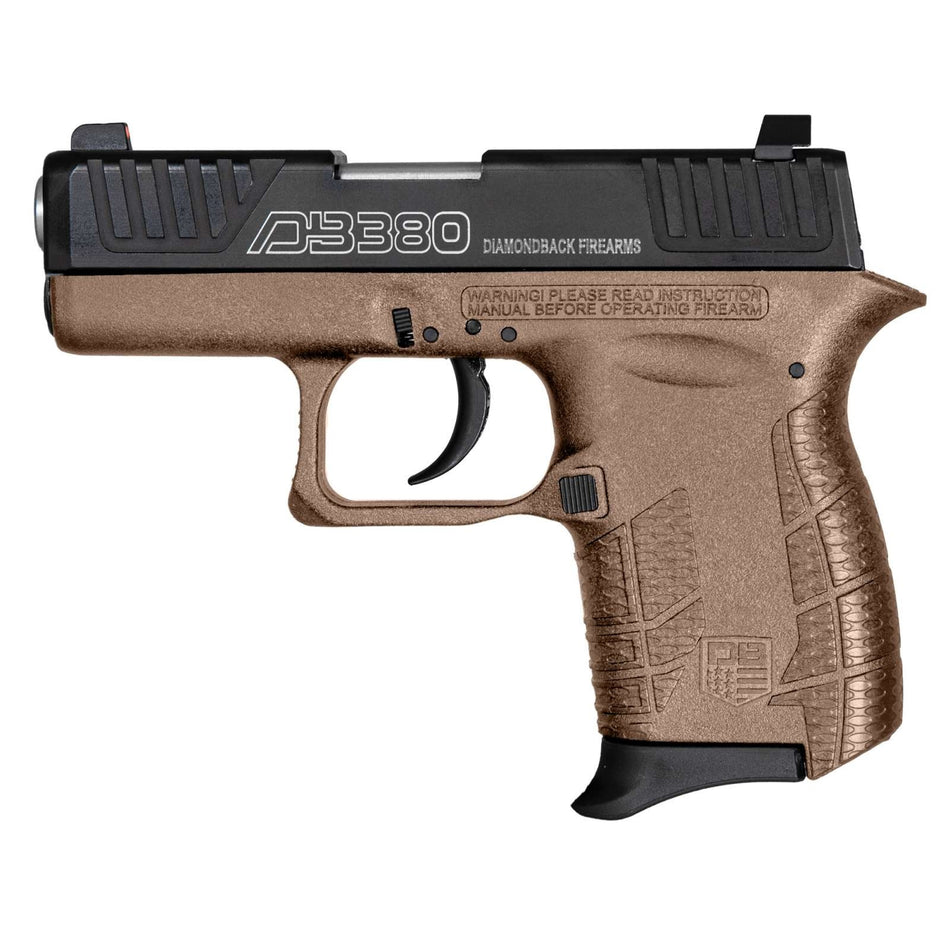 Diamondback DB0100E062 DB380 Gen4 380 ACP 6+1 2.80" Stainless Steel Barrel, Black Oxide Stainless Steel Engraved Serrated Slide, Flat Dark Earth Polymer Frame w/Beavertail, Polymer Grip, Right Hand