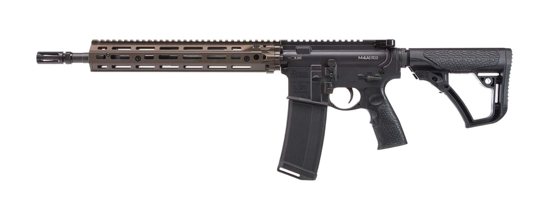 Daniel Defense 0219104238047 M4A1 RIII 5.56x45mm NATO 14.50" 30+1, Black Rec/Furniture, OEM Stock & Grip, 12.50" FDE M-Lok Handgaurd, Ambi Controls, Pinned & Welded Flash Hider