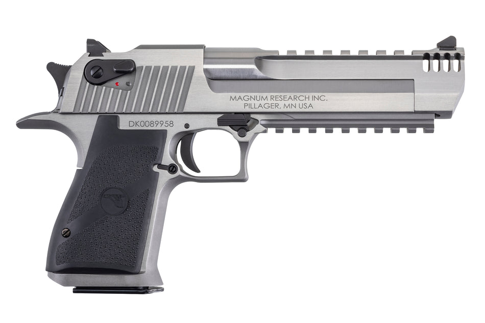 Magnum Research DE357SRMB Desert Eagle Mark XIX 357 Mag 9+1 6" Stainless Steel Barrel, Stainless Steel Serrated Slide, Stainless Steel Frame w/Beavertail & Picatinny Rail, Weaver Top Mount