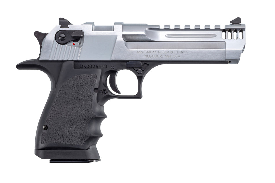 Magnum Research DE357L5BC Desert Eagle L5 357 Mag 5" with Muzzle Brake 9+1 Black Hardcoat Anodized Aluminum Frame Brushed Chrome Carbon Steel Slide Black Hogue Wraparound Rubber Grip