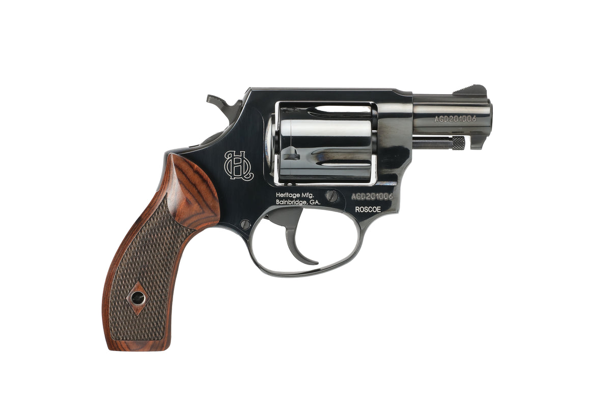 Heritage Mfg HR38B2W Roscoe Small Frame 38 Special +P 5rd 2" Black Polished Alloy Steel Barrel & Cylinder, Black Polished Carbon Steel Frame, Wood Grip, Transfer Bar Safety