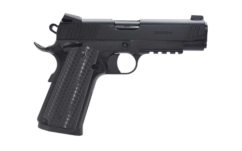 Girsan 392075 MC1911 C Untouchable Compact Frame 9mm Luger 9+1 4.40" Black Steel Barrel, Black Serrated Steel Slide & Frame w/Beavertail & Picatinny Rail, Black Polymer Grip