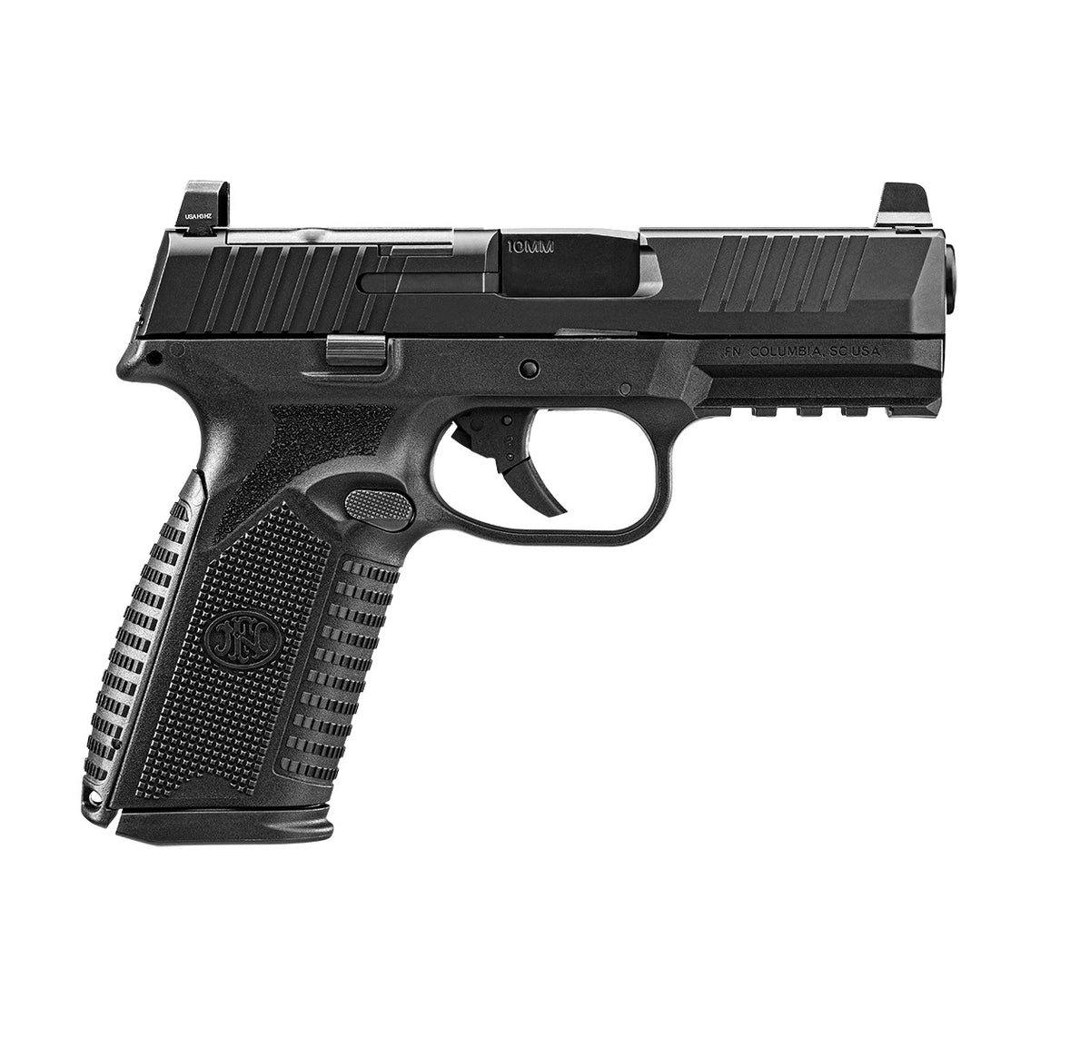 FN 66101379 510 MRD Full Size 10mm Auto 15+1, 4.10" Black Target Crown Steel Barrel, Black PVD Optic Cut/Serrated Steel Slide & Polymer Frame w/Picatinny Rail, Ambidextrous