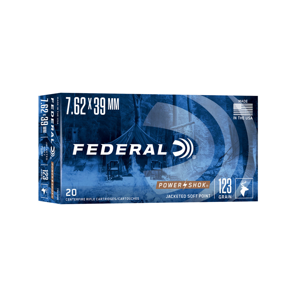 Federal PowerShok 7.62x39mm 123 grain Jacketed Soft Point ammunition