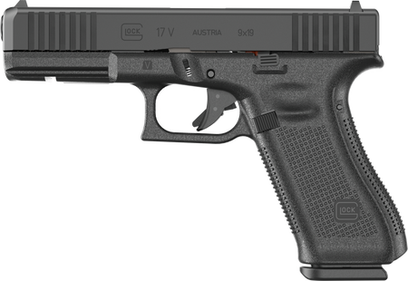 Glock PV1750203 G17 V Standard Frame 9mm Luger 17+1 4.49" Black GMB Barrel, Black nDLC Steel Serrated Slide Black Polymer Frame w/Accessory Rail, Textured Polymer Grip, Ambidextrous