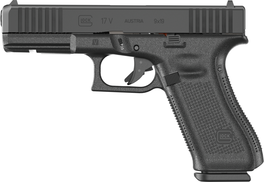 Glock PV1750201 G17 V Standard Frame 9mm Luger 10+1 4.49" Black GMB Barrel, Black nDLC Steel Serrated Slide, Black Polymer Frame w/Accessory Rail, Textured Polymer Grip, Ambidextrous