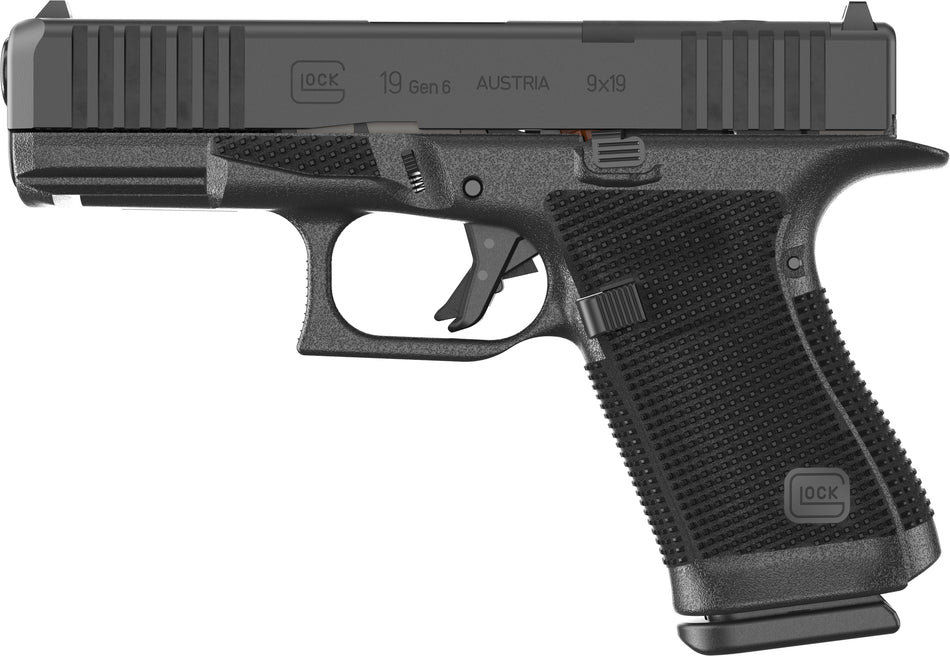 Glock P61950201 G19 Gen6 9mm Luger 10+1 4.02" Black GMB Barrel & Optic Ready/Serrated Slide, Black Polymer Frame w/Accessory Rail, Interchangeable Backstrap Grip, Ambidextrous